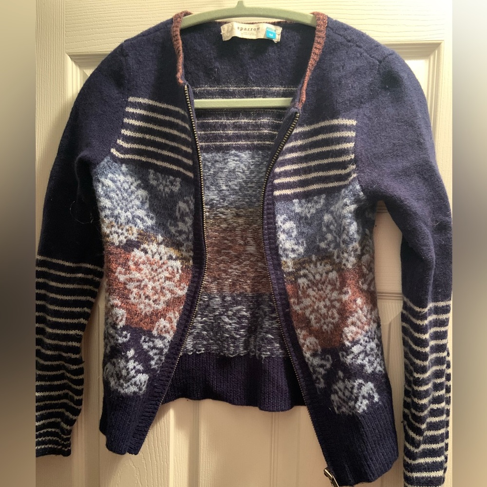 Anthropologie Wool/ Mohair zip up sweater navy blue size small/medium